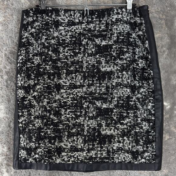 Ann Taylor Size 8 Wool Blend Faux Leather Trim Abstract Mini A Line Skirt Black - Picture 1 of 10